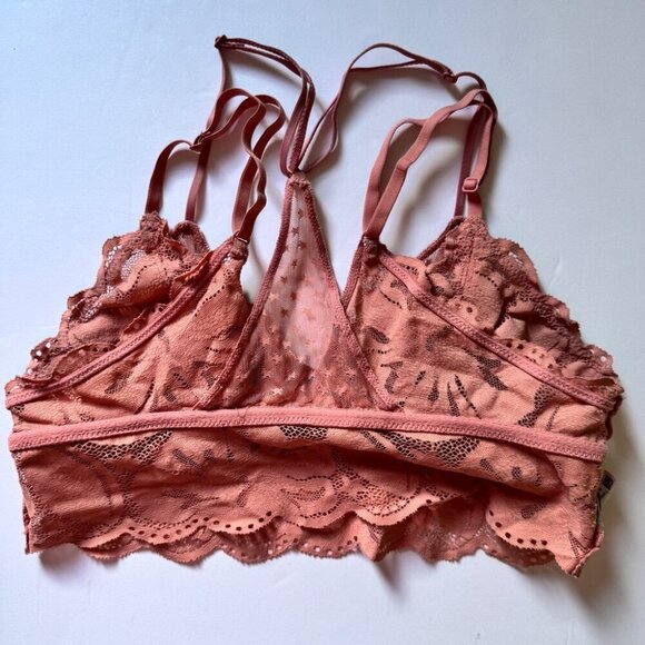 Aerie Bra Bralette Dusty Rose Layered Floral & Star Sheer Feminine Print Sz M - Picture 8 of 11